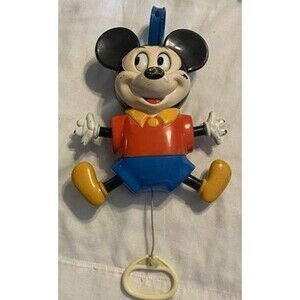 Vintage Pull String MICKEY MOUSE ILLCO PreSchool Toy Walt Disney MadeInHong Kong